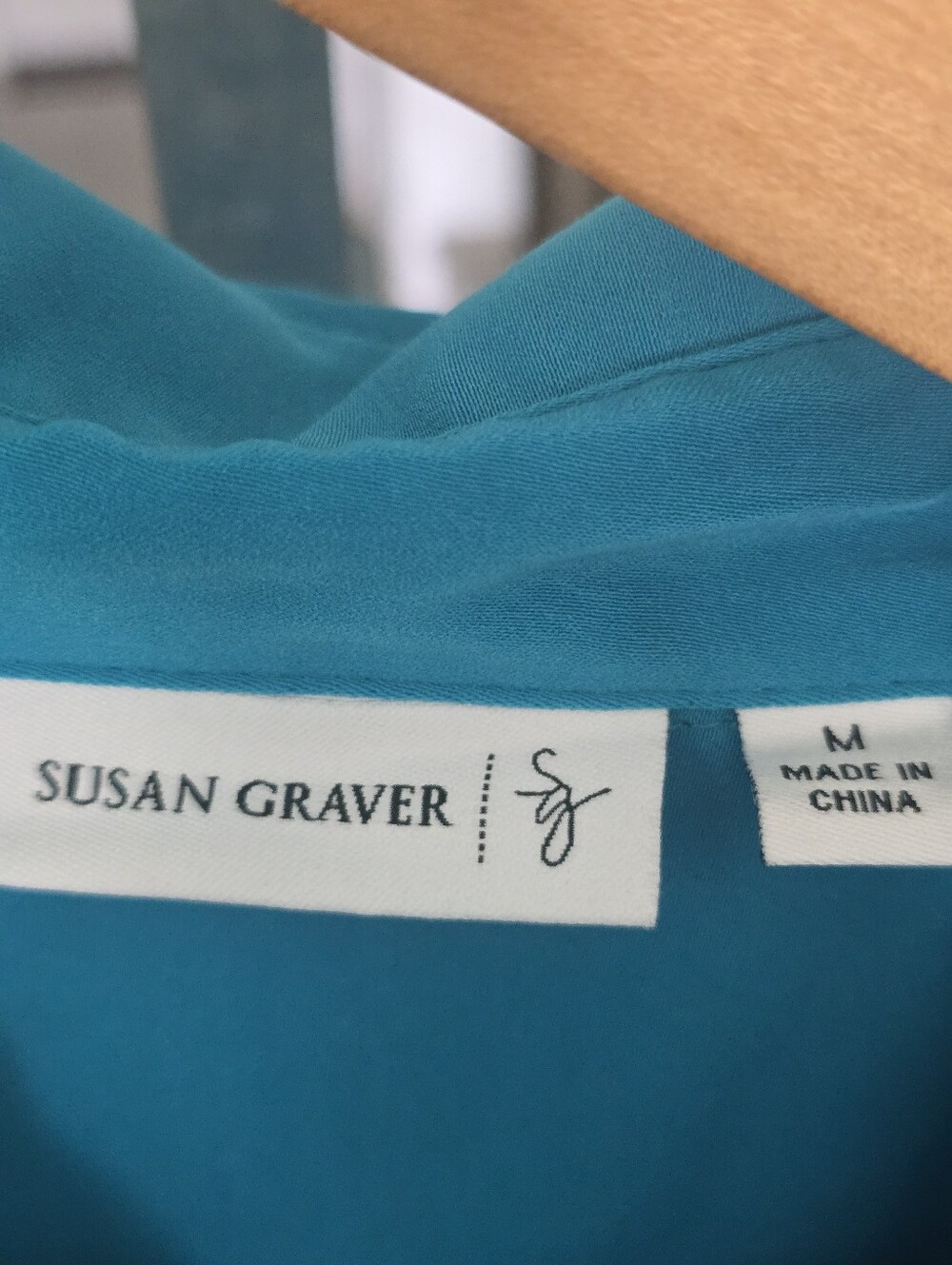 Susan Graver Teal Liquid Knit Button Front Blouse Women's Medium Long Sleeve - Picture 7 of 9